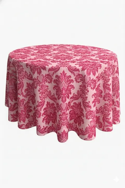 Toalha redonda brocada pink medalhão
